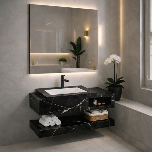 مغسله رخام صناعي حوض واحد مقاس 100 cm شامل والخلاط والمرايا