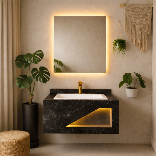 مغسله رخام صناعي حوض واحد مقاس 80*50 شامل الخلاط والمرايا