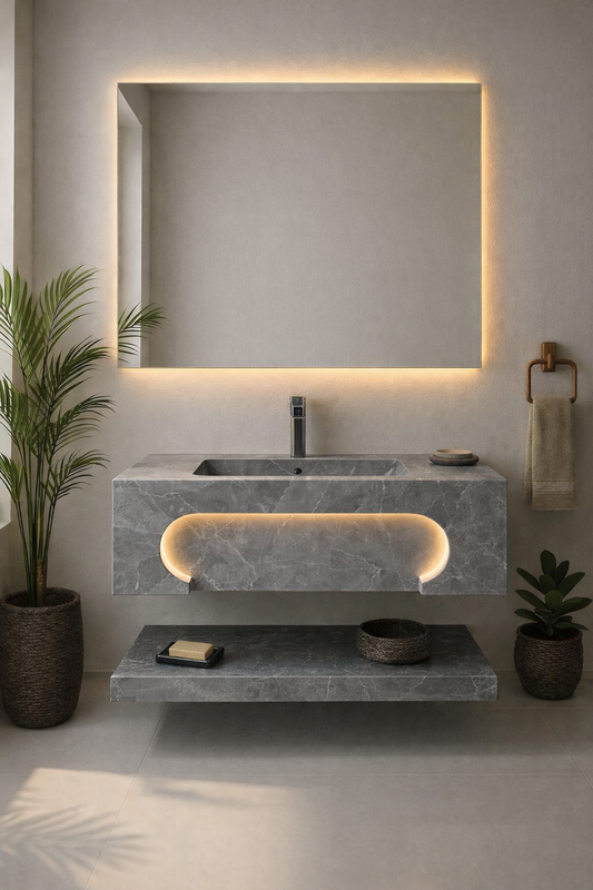 مغسله رخام صناعي المقاس 80*50 سم شامل الخلاطات والمرايا