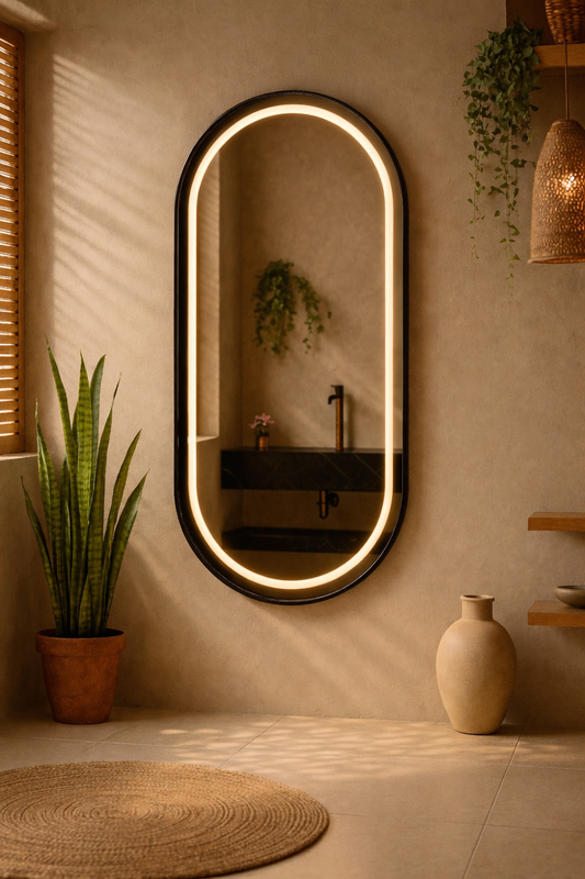 مرايا بيضاويه مع ليد ثلاث الوان مقاس 120*60 cm