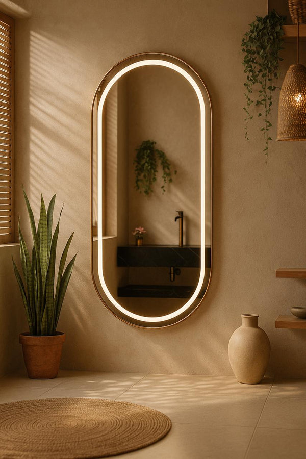 مرايا بيضاويه مع ليد ثلاث الوان مقاس 120*60 cm