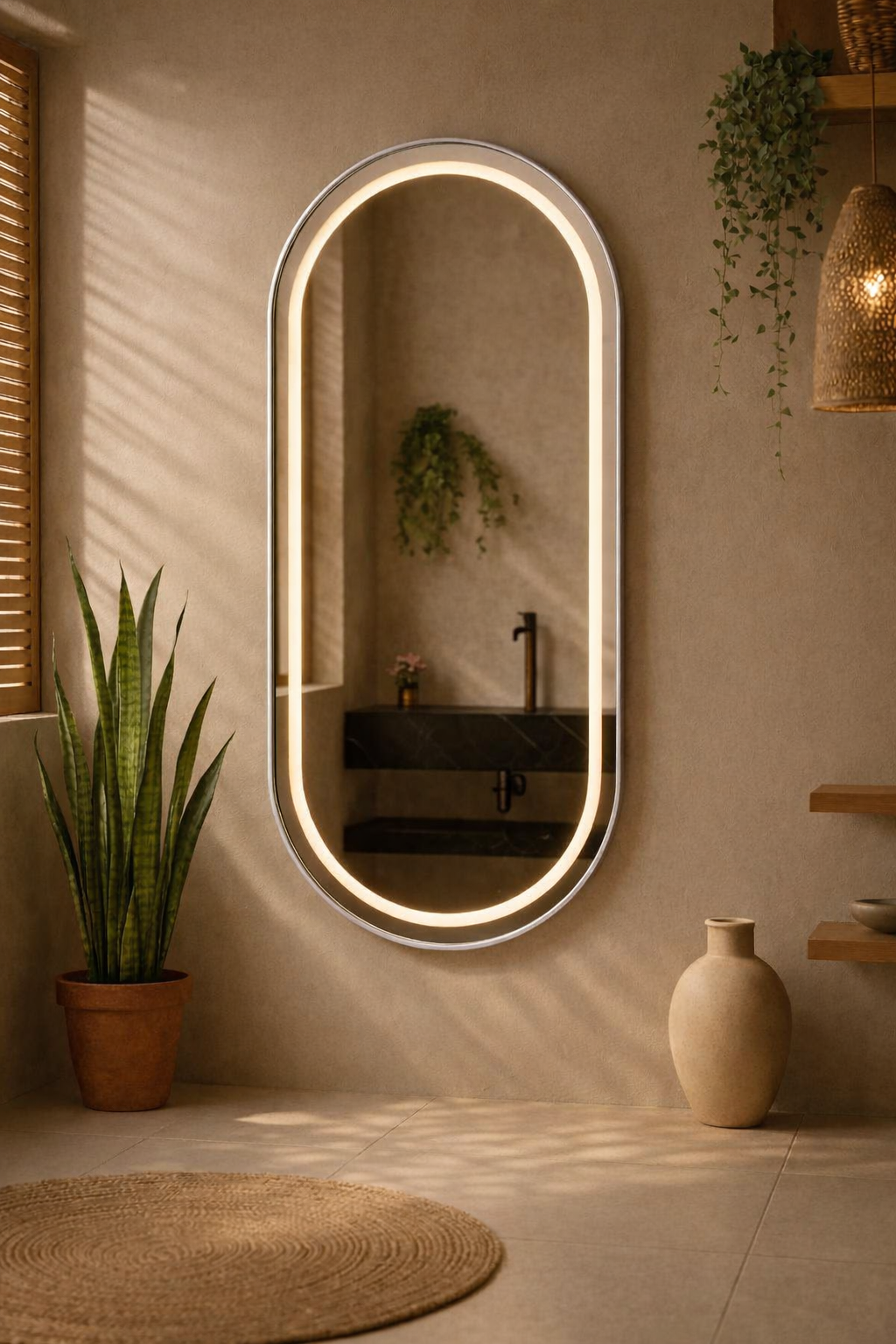 مرايا بيضاويه مع ليد ثلاث الوان مقاس 120*60 cm